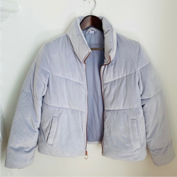 Old Navy Quilted Velour velvet suede Gray lilac purple Puffer Jacket Coat - Picture 5 of 7